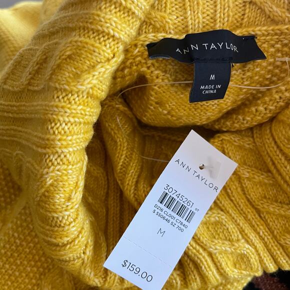 Ann Taylor Cable Knit Sweater Dress Medium Turtleneck Golden Yellow NWT - Picture 4 of 10